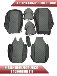 Авточехлы  Nissan Note Ниссан Нот 2005-2013г экокожа черно-серый ромб   