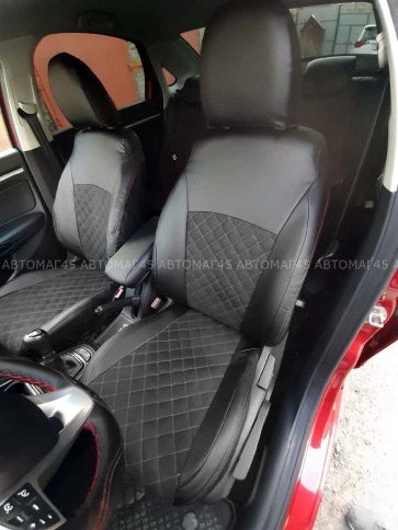 Авточехлы  Lada Vesta Лада Веста седан SW SW Cross экокожа алькантара черная с серой ниткой ромб    фото 4