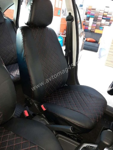 Авточехлы  Лада Granta Гранта до 08.2018г 1/1 сплошная экокожа черный ромб    фото 3