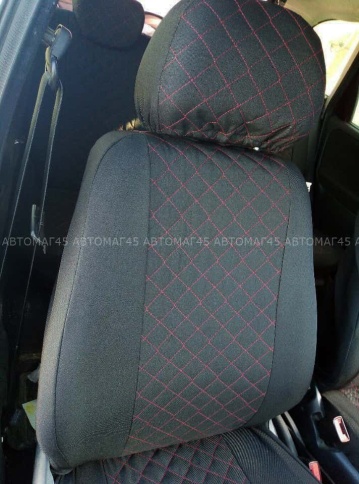 Авточехлы  Лада Kalina Калина Калина2 жаккард черный с красной ниткой ромб Барс  фото 5