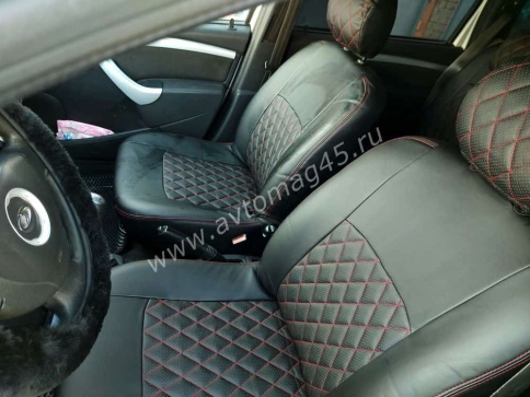 Авточехлы  Lada Largus Ларгус Largus Cross 7 местный экокожа черный с серой ниткой ромб 1пок до 20г фото 1