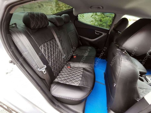 Авточехлы  Hyundai Elantra V пок Хендай Элантра 5 пок кузов MD 2010-2016г экокожа черн сер.нить ромб фото 4