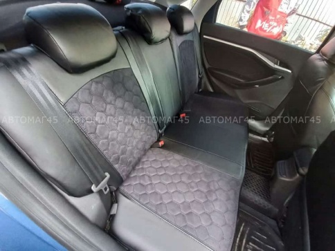 Авточехлы  Kia Rio с 2017г Rio X-Line с 2017г Hyundai Solaris c 2017г экокожа алькантара черная соты фото 5