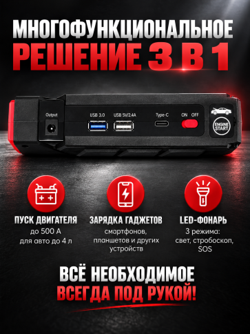 C2R  пуско-зарядное устройство Бустер 12000мАч пуск ДВС 500A гарантия 6 месяцев BLY-B11  фото 3