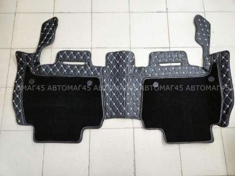 Ковры  5D экокожа Toyota Land Cruisеr 200 2007-2015г черный с бежевой ниткой+ворс комплект АКЦИЯ! фото 3