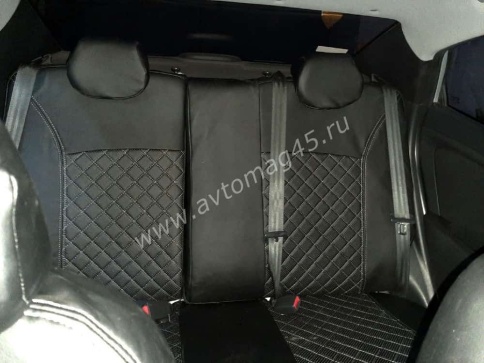 Авточехлы  Kia Rio Киа Рио 2011-2017г Hyundai Solaris 2011-2017г экокожа черная серая нить ромб    фото 5