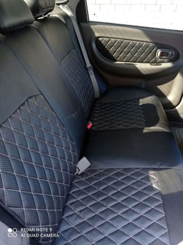 Авточехлы  Kia Spectra Киа Спектра 2004-2011г экокожа черная серая нить ромб    фото 7