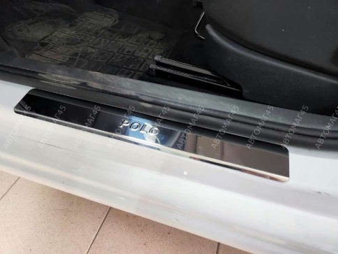 LIDER  Накладки на пороги  Volskwagen Polo Фольцваген Поло 2020-2022г лифтбэк 4 шт нержавейка    фото 4