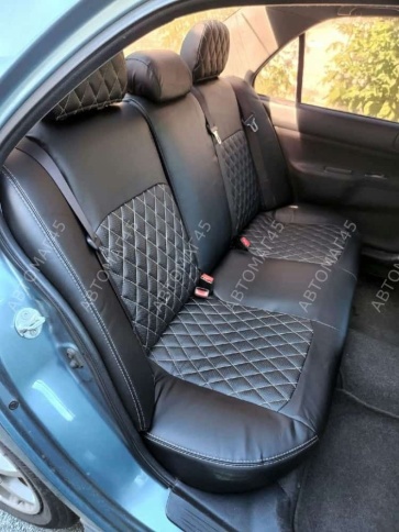 Авточехлы  Mitsubishi Lancer 9 Мицубиси Лансер 9 2003-2010г экокожа черная серая нить ромб седан   фото 5