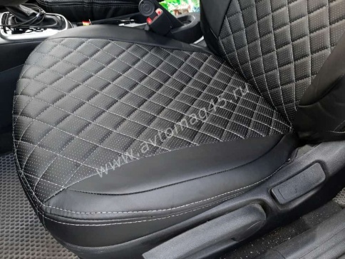 Авточехлы  Kia Rio с 2017г Rio X-Line с 2017г Hyundai Solaris c 2017г экокожа черная красн.нить ромб фото 12