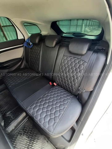 Авточехлы  Lada Vesta Лада Веста седан SW SW Cross экокожа черная с серой ниткой соты    фото 4