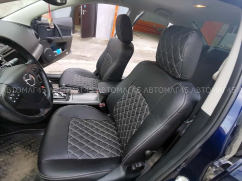 Авточехлы  Mazda 3 Мазда 3 2013-2019г BM экокожа черная серая нить ромб фото 1