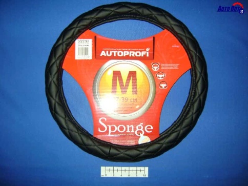 Autoprofi  оплетка руля экокожа спонжевая стёганая черный размер М SP-9010    фото 2
