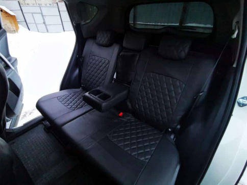 Авточехлы  Toyota RAV4 Тойота Рав4 2012-2019г XA40 экокожа черная нить серая ромб    фото 5