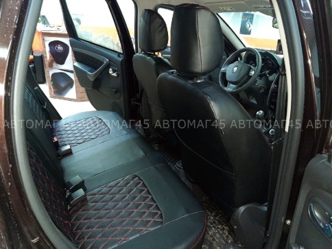 Авточехлы  Renault Duster до 2015г Sandero S.Stepway до 15г 2/3 Terrano 14-16 экокожа крас.нить ромб фото 9