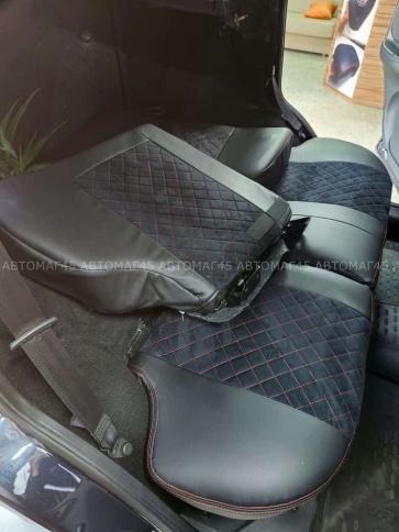 Авточехлы  Нива Шевроле 2014-2020г Niva Travel с 2020г экокожа алькантара черная с серой ниткой ромб фото 6