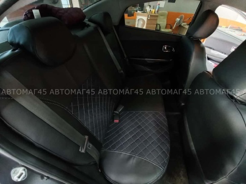 Авточехлы  Kia Rio Киа Рио 2011-2017г Hyundai Solaris 2011-2017г экокожа алькан черная сер.нить ромб фото 15