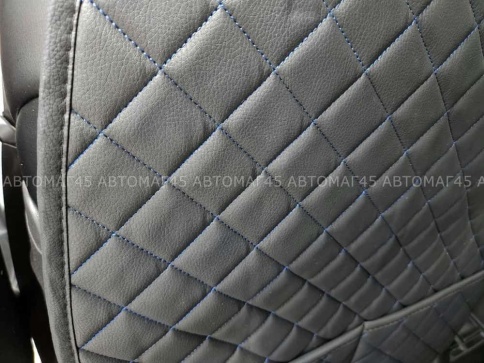 Maximal Защита  заднего сиденья с карманом экокожа черная с синей ниткой ромб соты 62х49см    фото 4