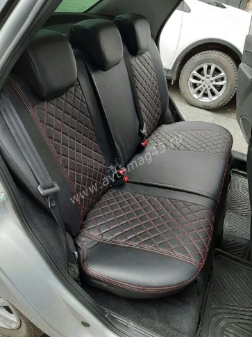 Авточехлы  Datsun Датсун 1/1 2/3 экокожа черная красная нить ромб    фото 7