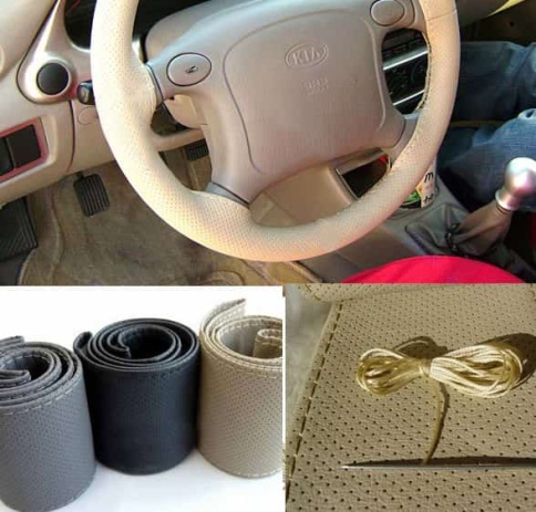 Оплетка  руля под шнуровку экокожа гладкая черная нитки игла    фото 1