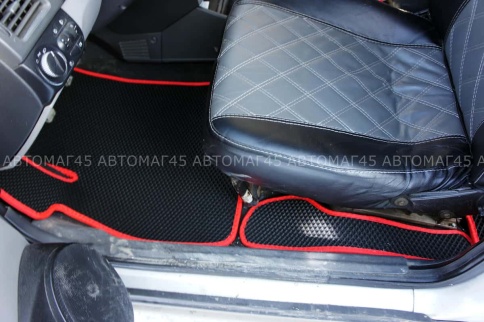 EVA ЭВА  коврики в салон Лада Приора ВАЗ 2110 черные красный кант рисунок ромб комплект 5шт   фото 2