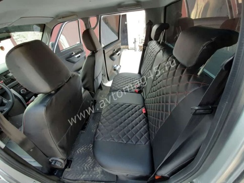 Авточехлы  УАЗ Patriot Патриот с 2014г экокожа черная красная нить ромб    фото 5