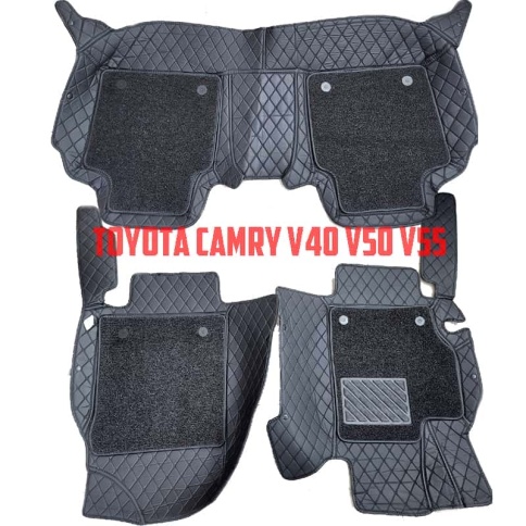 Ковры  5D экокожа Toyota Camry V50/V55 2011-2018г черный с красной ниткой+ворс комплект Like АКЦИЯ! фото 1