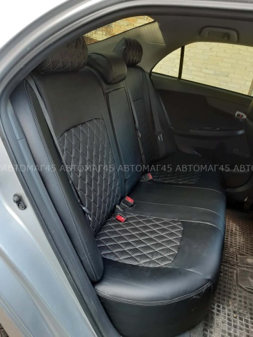 Авточехлы  Toyota Corolla Тойота Королла 2007-2013г кузов 150 экокожа черная нить серая ромб    фото 5