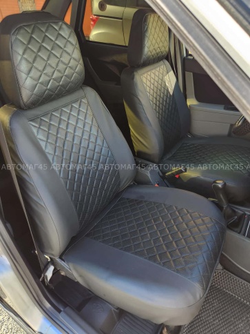 Авточехлы  ВАЗ 2111 2112 Приора хэтчбек до 2014г экокожа черная с черной ниткой ромб Барс   фото 1