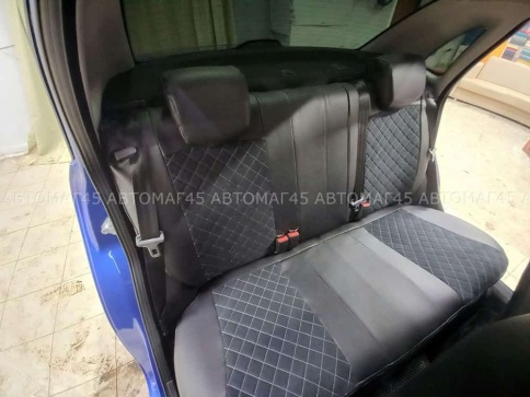 Авточехлы  Лада Granta Гранта  1/1 с 08.2018г экокожа алькантара черная с серой ниткой ромб  фото 5