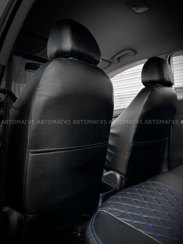 Авточехлы  Lada Vesta Лада Веста седан SW SW Cross экокожа черный ромб синяя нить Офис    фото 5