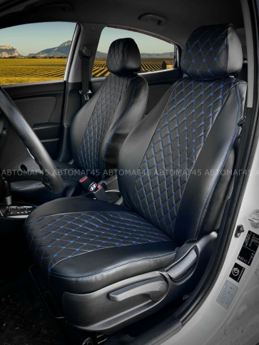 Авточехлы  Lada Vesta Лада Веста седан SW SW Cross экокожа черный ромб синяя нить Офис    фото 1