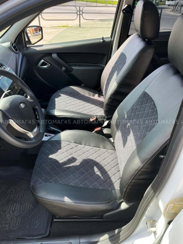 Авточехлы  Лада Granta Гранта  1/1 с 08.2018г экокожа алькантара черная с серой ниткой ромб  фото 22