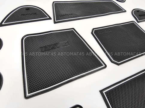 Коврики в ниши Toyota Rav4 2016-2019г черные белые буквы 14пр. фото 2