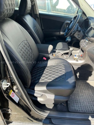 Авточехлы  Toyota RAV4 Тойота Рав4 2006-2012г XA30 экокожа черная серая нить ромб    фото 4