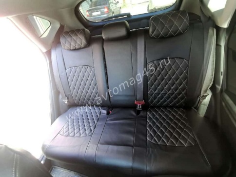 Авточехлы  Kia Seltos Киа Селтос 2019-2022г экокожа черная серая нить соты фото 4