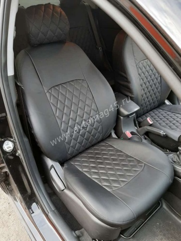 Авточехлы  Kia Rio Киа Рио 2011-2017г Hyundai Solaris 2011-2017г экокожа черная серая нить ромб    фото 12