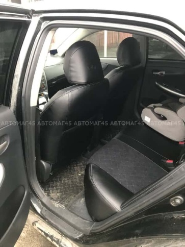 Авточехлы  Toyota Corolla Тойота Королла 2007-2013г кузов 150 экокожа алькант черная серая нить ромб фото 2