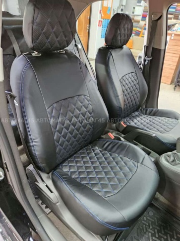 Авточехлы  Chevrolet Cobalt Кобальт 13-22г / Ravon Равон R4 16-20г экокожа черная ромб    фото 12