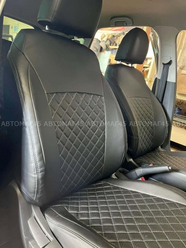 Авточехлы  Lada Vesta Лада Веста седан SW SW Cross экокожа черная с серой ниткой ромб TREND фото 1