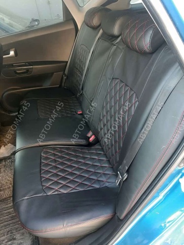 Авточехлы  Kia Ceed Киа Сид 2006-2012г экокожа черная серая нить ромб    фото 7