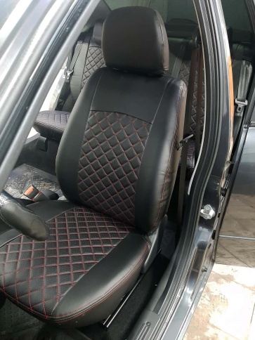 Авточехлы  Лада Granta Гранта  2/3 с 08.2018г экокожа черный с красной ниткой ромб г.Ростов    фото 4