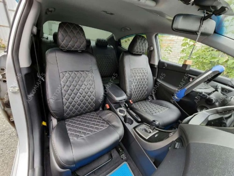 Авточехлы  Hyundai Elantra V пок Хендай Элантра 5 пок кузов MD 2010-2016г экокожа черн сер.нить ромб фото 5