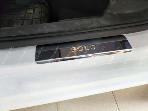 LIDER  Накладки на пороги  Volskwagen Polo Фольцваген Поло 2020-2022г лифтбэк 4 шт нержавейка    фото 6