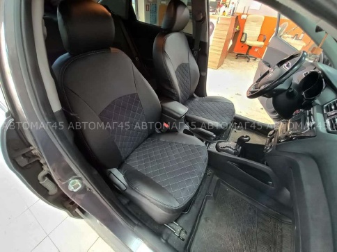 Авточехлы  Kia Rio Киа Рио 2011-2017г Hyundai Solaris 2011-2017г экокожа алькан черная сер.нить ромб фото 11