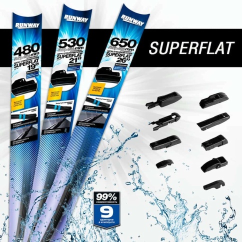 Runway  щетка стеклоочистителя Superflat бескаркасная графит 10 адаптеров 600мм    фото 1