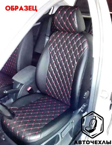 Авточехлы  Renault Scenic II 5 мест простая комплектация 2003-2009г экокожа черная ромб бабочка   фото 1