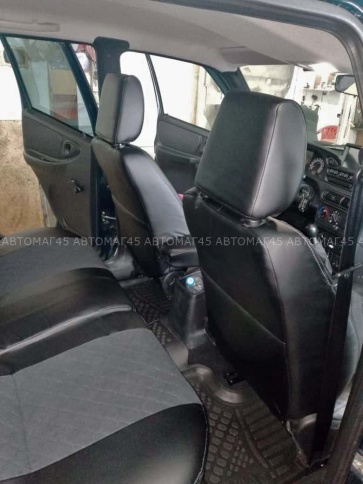 Авточехлы  Нива Шевроле 2014-2020г Niva Travel с 2020г экокожа алькантара черная с серой ниткой ромб фото 10