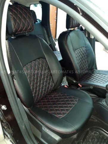 Авточехлы  Renault Duster до 2015г Sandero S.Stepway до 15г 2/3 Terrano 14-16 экокожа крас.нить ромб фото 7