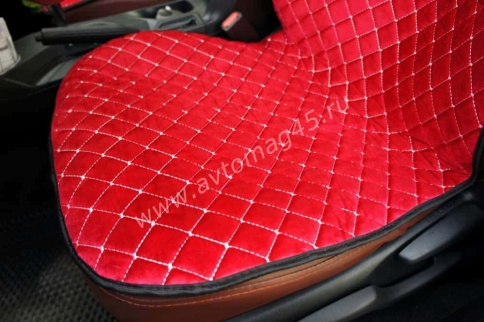 Автотренд  Накидки на сиденье на силиконе без боков велюр красный 2шт    фото 4
